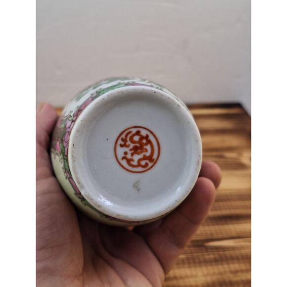 Chinese Red Dragon Stamp Family Rose Porcelain Vase Vtg 6" X 3" Floral Bird Deco - Picture 10 of 12